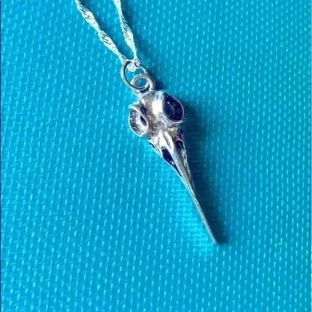 Silver Raven Crow Bird Skeleton Skull Goth Punk Emo Dark Necklace New NWT